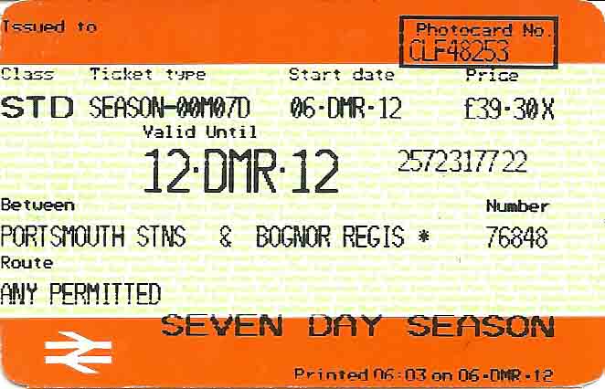 Train Ticket, Portsmouth to Bognor